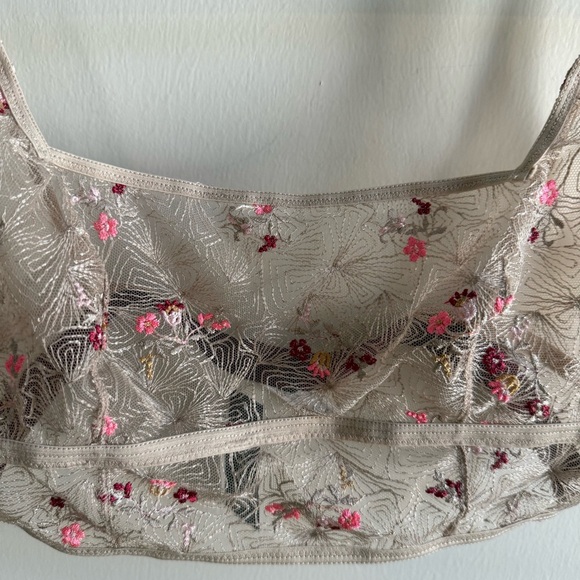 Floral Embroidered Bra - Tan and Pink - Picture 3 of 6